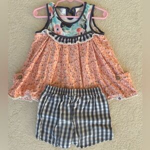 Cheeky Plum 3T Boutique Set Floral Shoulder Top Plaid Gingham Shorts Girls